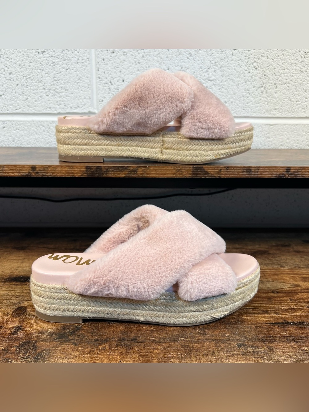 Sam Edelman Zia Faux Fur Jute Platform Sandals Slides Slip On Fuzzy Women's‎ 8